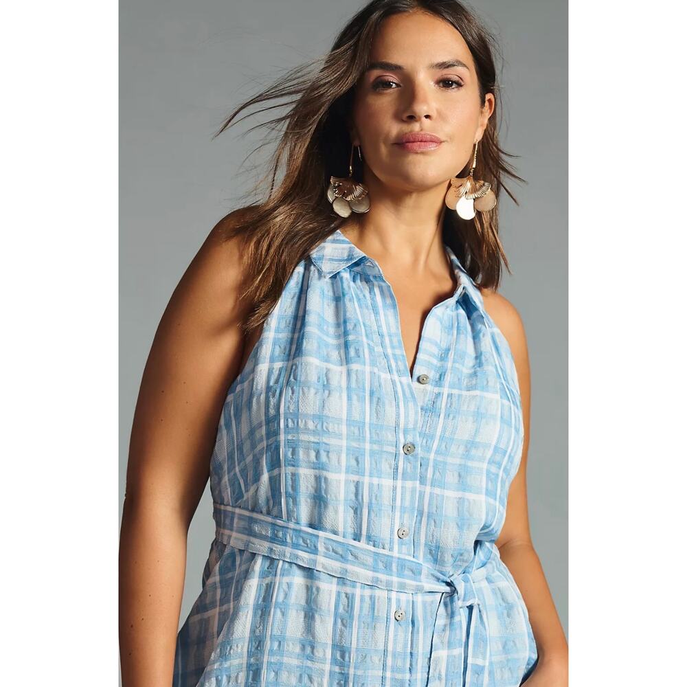Anthropologie Sleeveless Buttondown Shirt Dress Tie Waist Size XL - Picture 5 of 10